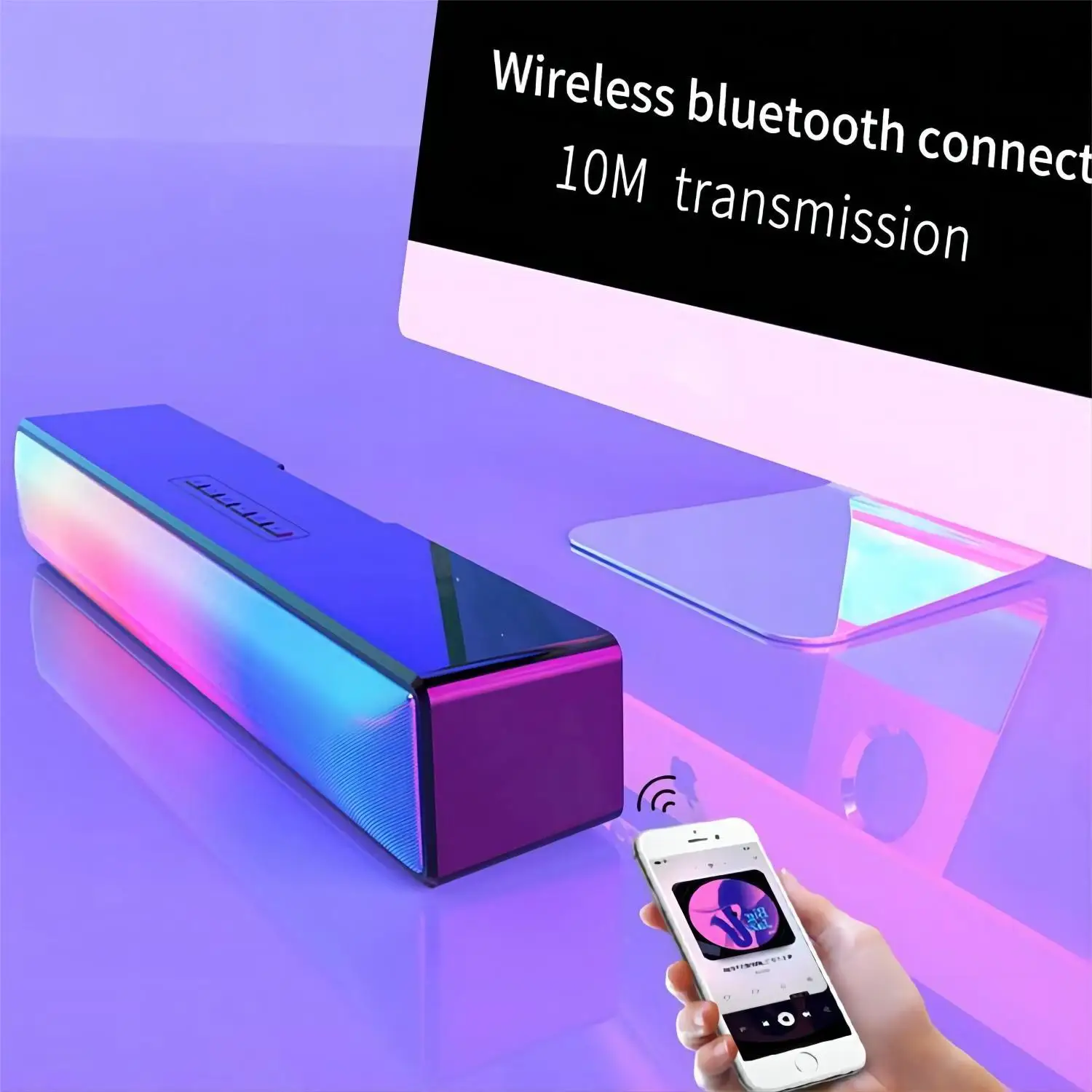 2022 Mới Thoáng Mát Đèn Nhiều Màu Sắc Siêu Trầm 2 Sừng 10W Loa Bluetooth Không Dây Gọi Cho Điện Thoại Máy Tính Soundbar Di Động