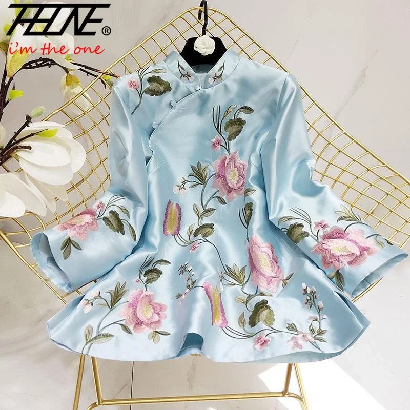 

Summer Women's Clothing Shirts Blouse Blusa Mujer Camisas Vintage Cotton Linen Embroidery Stand Collar Cheongsam Long Sleeve