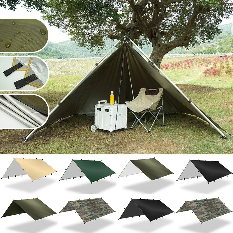 3x3/4x4m 19 Hang Point Tarp Waterpoof Survival Bushcraft Sun Shelter Beach Shade Tent Outdoor Canopy Backpacking Tourist Awning