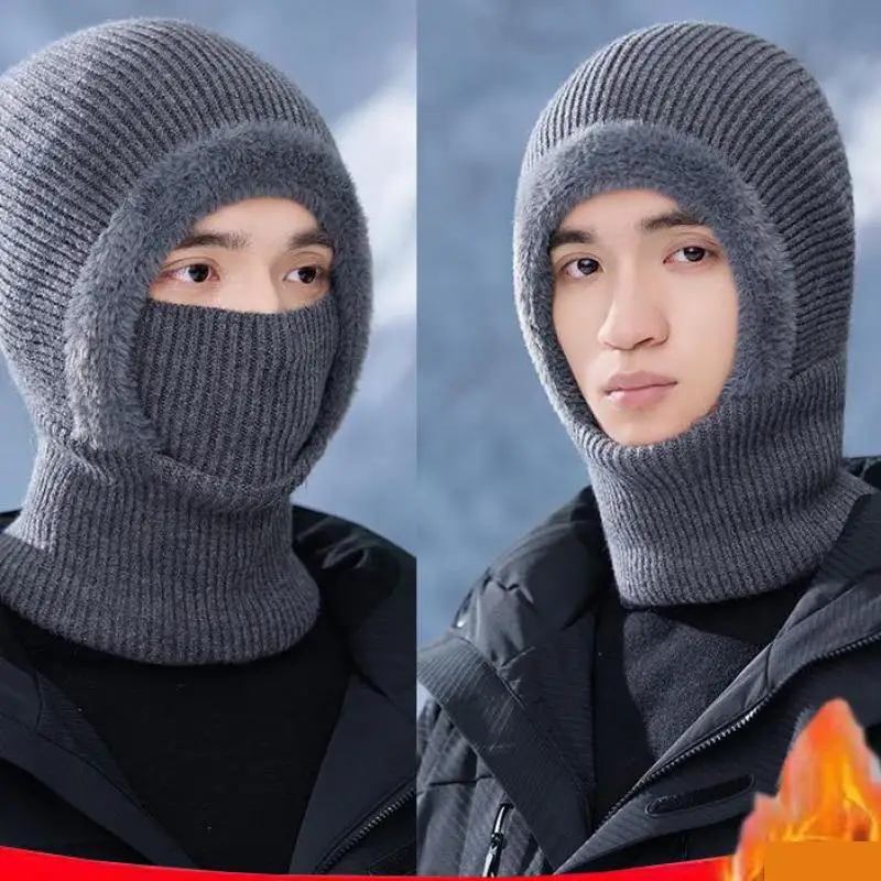 

Windproof Pullover Hat Cold Proof Keep Warm Ear Protection Hat With Velvet Lined One-piece Full Cover Style Keep Warm Beanie Cap