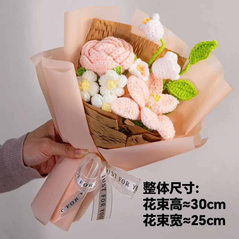 Lieblicher Häkelstrauß Handgefertigter Gewebter Blumenstrauß Kreative Gestrickte Blumen Hochzeitsgast Freunde Geschenk – Detail 2