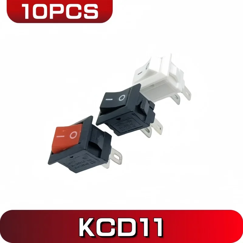 10PCS KCD11 15*10 2 Pin 3A 250V Boat Switch Red Black White Snap-in SPST ON OFF Rocker Position MINI Switch 15mmx10mm