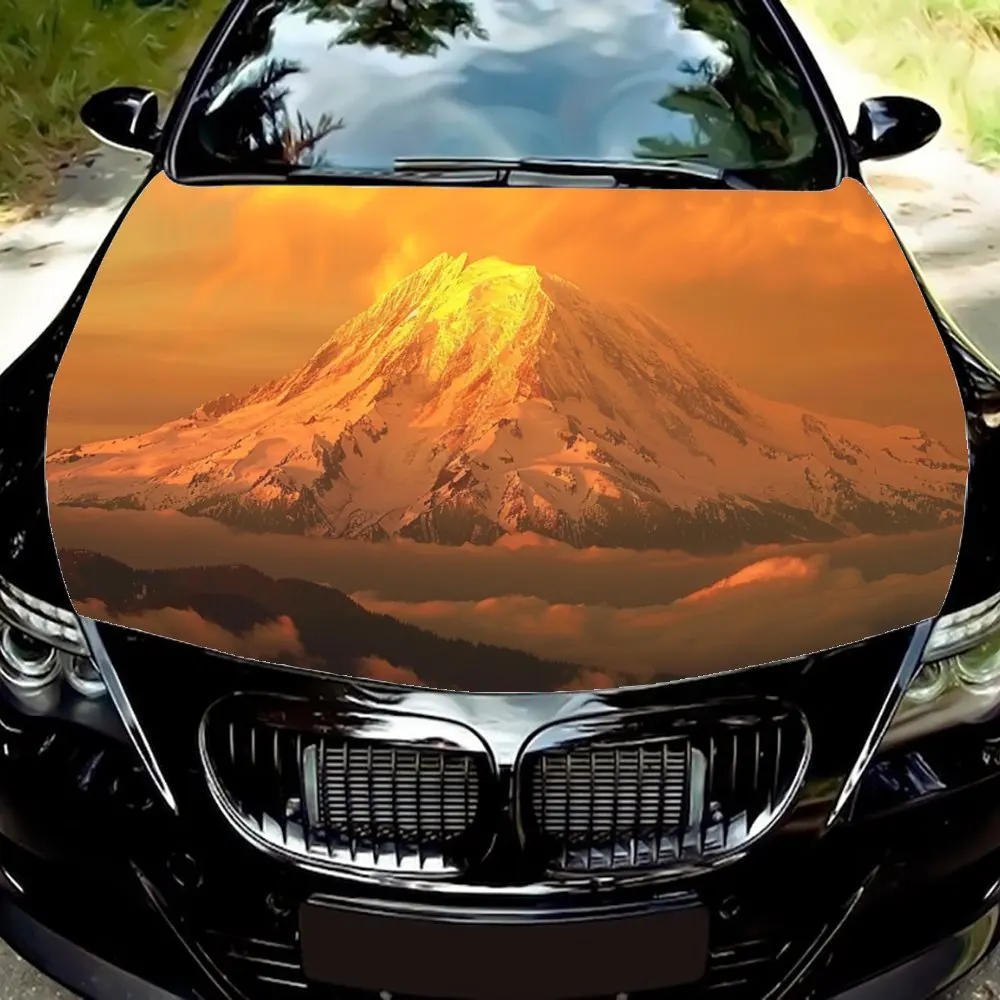 

Snowy Mountains; The Sun Shining on The Golden Peaks; SceArtistic; Festive; Colorful; Gift;Car Hood Decal Sticker, Motorcycle an