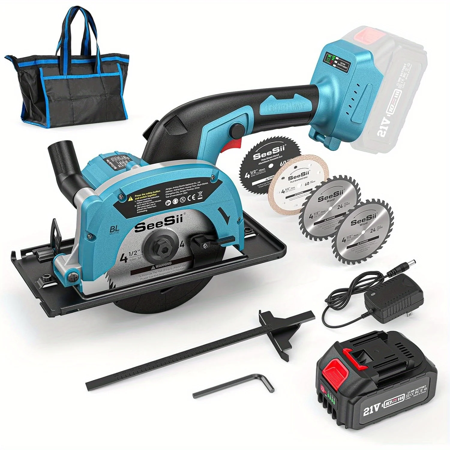 

Seesii Cordless Mini Circular Saw 4-1/2"Electric Compact Circular Saw 5380RPM 1-11/16" 90°1-1/8" 45°for Wood Plastic Soft Metal