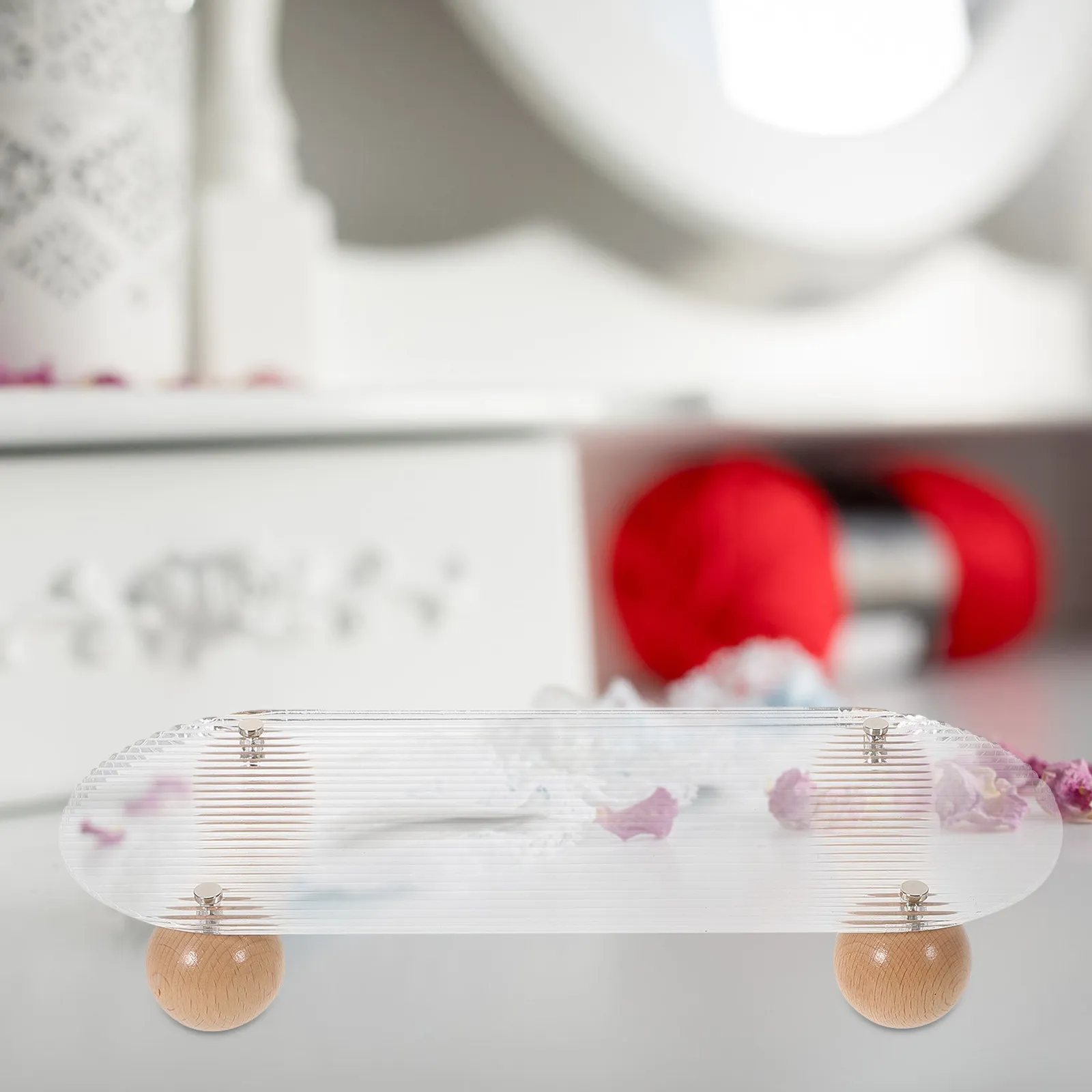 

Премиальный акриловый поднос для туалетного столика и ванной комнаты, маленький органайзер для парфюмерии, косметики и аксессуаров, легко чистится.