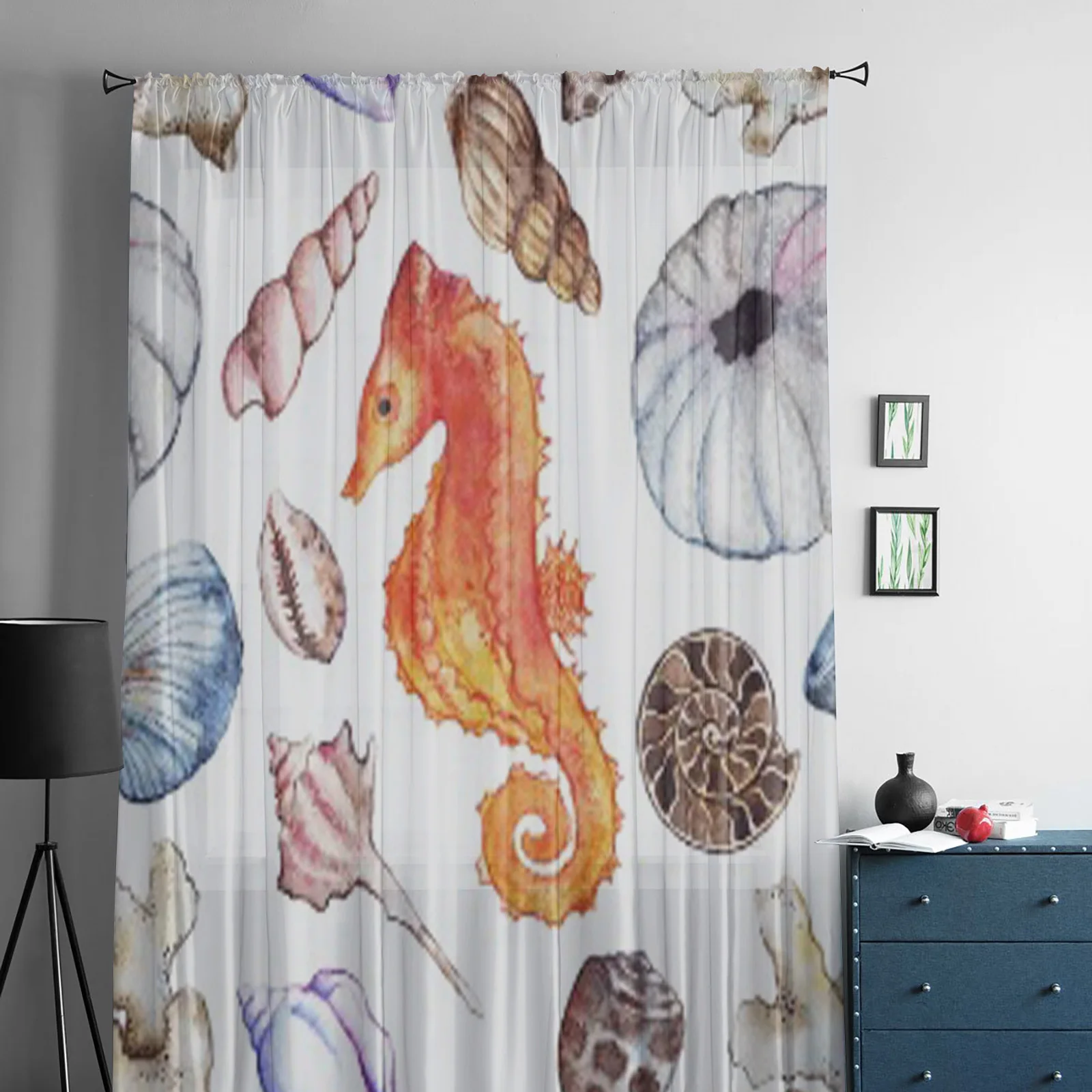 Sea Ocean Seahorse Seashell Sheer Curtains For Living Room Modern Fashion Valance Curtains For Kitchen Tulle Curtains