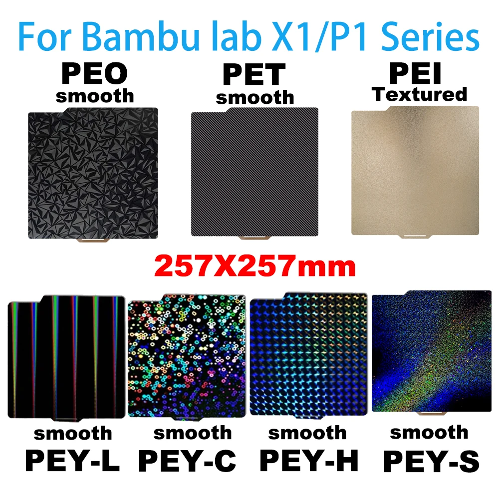 Untuk Bambu Lab P1P membangun piring x1 bertekstur Pei 257x257mm halus Pey Peo lembar Peo piring untuk Bambulab P1S X1C