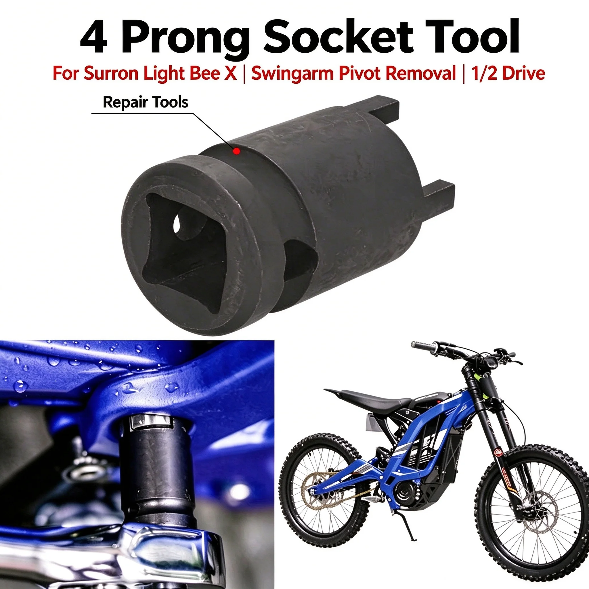 4 Prong Socket Swingarm Pivot Tool Surron Light Bee X Electric Dirt Bike Rear Axle Removal Wrench Square Drive 23x40mm
