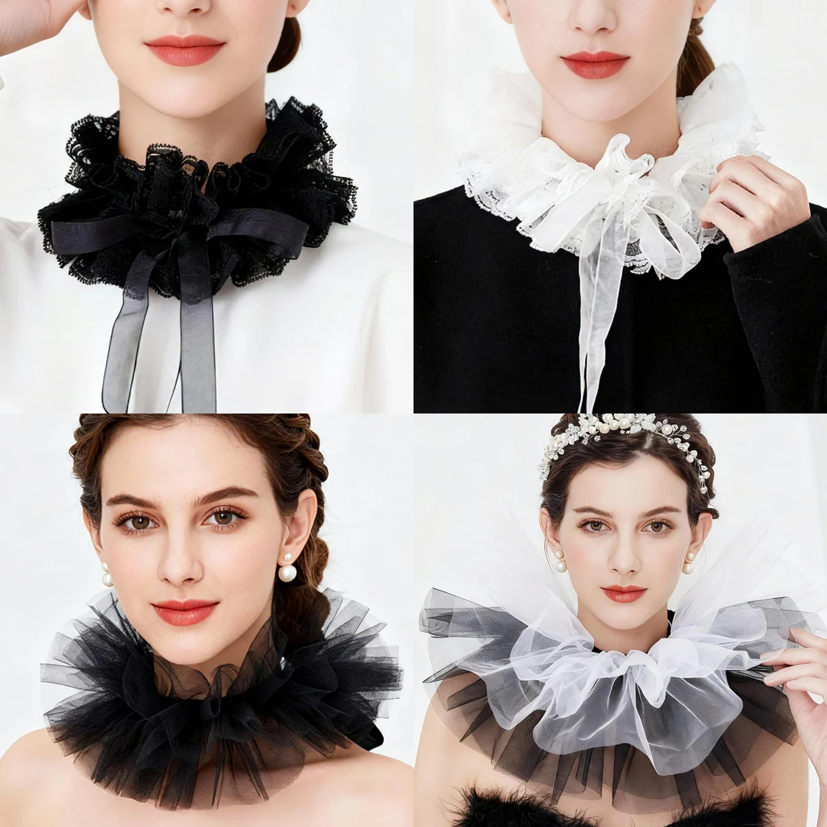 Fashion Tulle Ruffle Collar For Women Party Clothing Accessories Detachable Neck Ruff Luxury Victorian Cosplay Clown