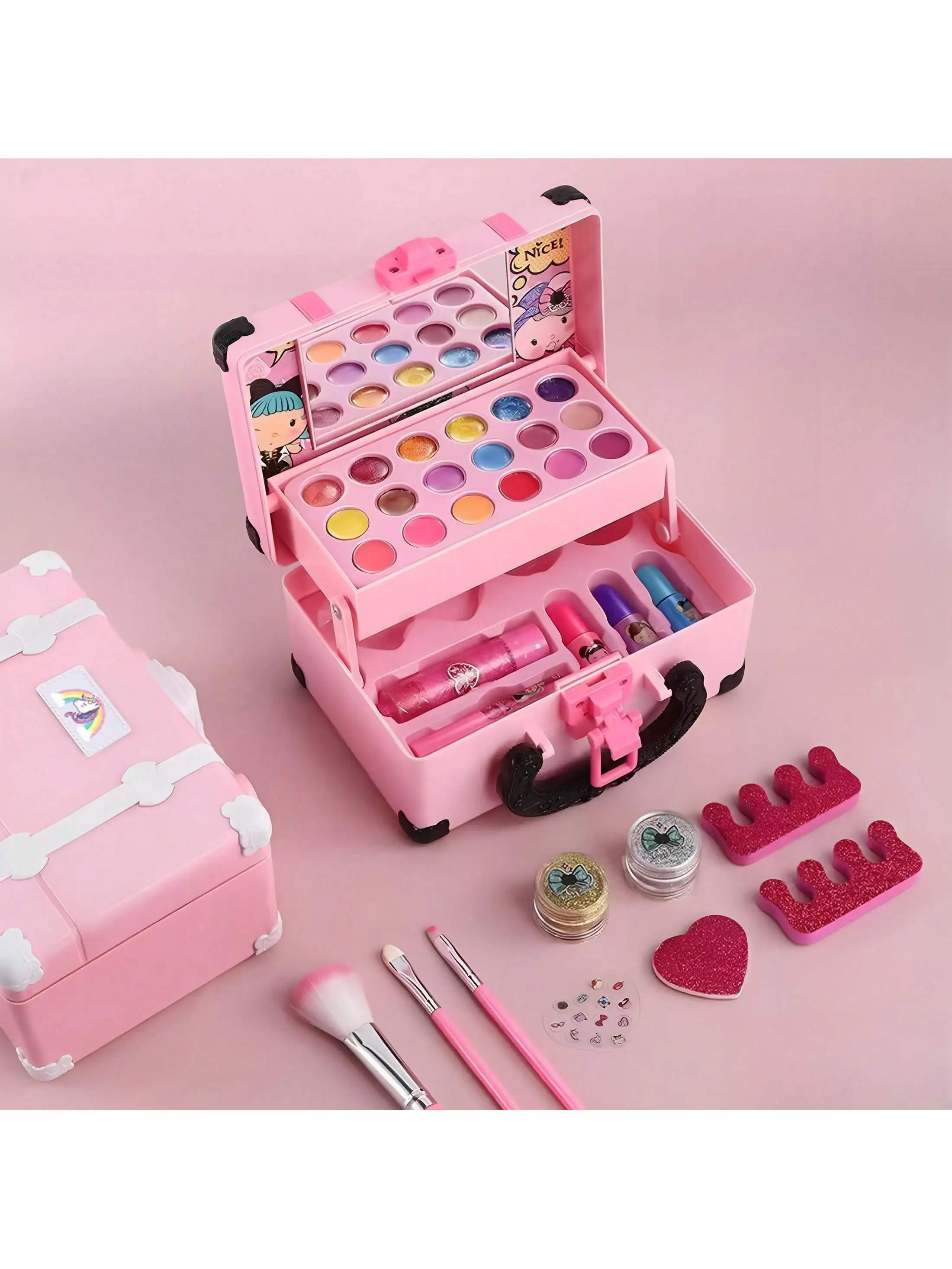 Mini scatola per il trucco di bellezza principessa stile retrò/stile dolce 3 strati (pennello in fondo, alcune colori casuali) Casa da gioco per bambini Giocattoli per il trucco Giocattoli per il trucco delle bambole Regali per i bambini Regali di compleanno