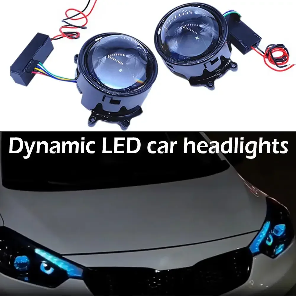 Car Motorcycle Decorative Headlight Dynamic Writing Wheel Eye Demon Eye Universal Modification 12v Headlight Auto Supplies