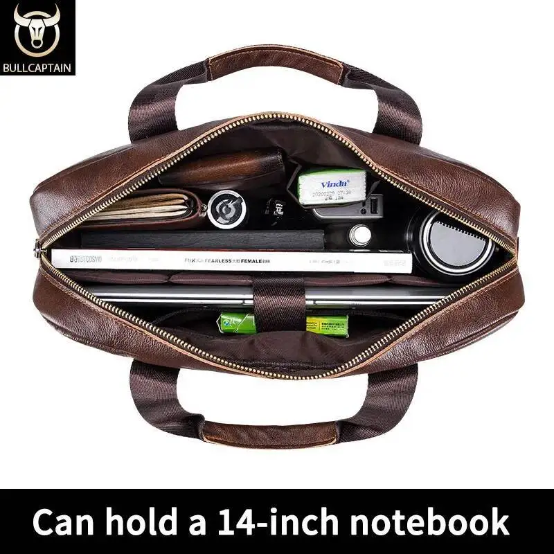 Shoulder Messenger Bags Genuine Leather 14-Inch Laptop Bag's Men's Briefcase Office Business Handbag