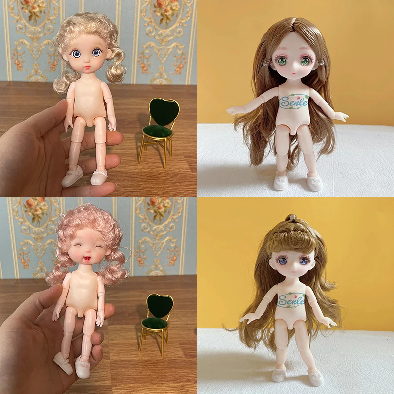 1/8 BJD 인형 관절 가동 인형, 멀티 컬러 헤어, 귀여운 인형, 어린이 소녀 장난감 선물, 17cm