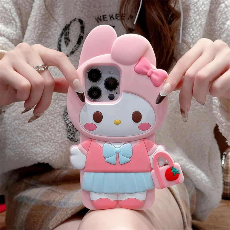 Sanrio 3d dos desenhos animados minha melodia y2k caso de telefone para iphone 16 15 14 13 12 11 pro max kawaii silicone macio capa traseira y2k presente da menina