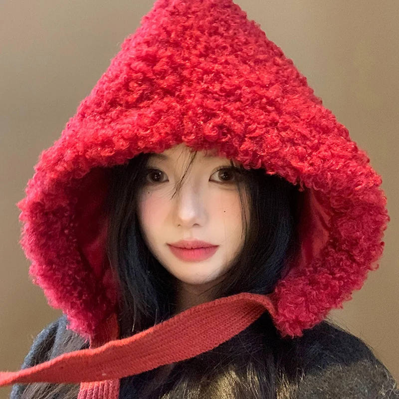 Balaklafa Hat Children's Winter Korean Version Lace Up Ear Protection Plush Warm Windproof Thick Lei Feng Hat Red Christmas Hat