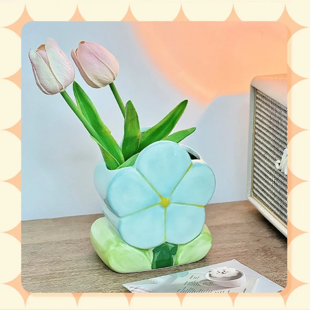 

Ceramic Flower Makeup Brush Storage Bucket Tulip Flower Retro Flower Cute Flower Table Storage Cute Pen Container
