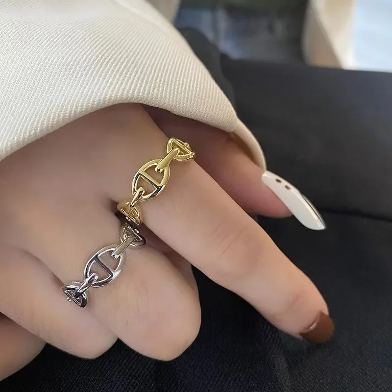 Ins Cool Fashion Niche Minimalist Style Multi-layer Hollow Pig Nose Personalized Design Ring Versatile Sweet Daily Gentle Ring