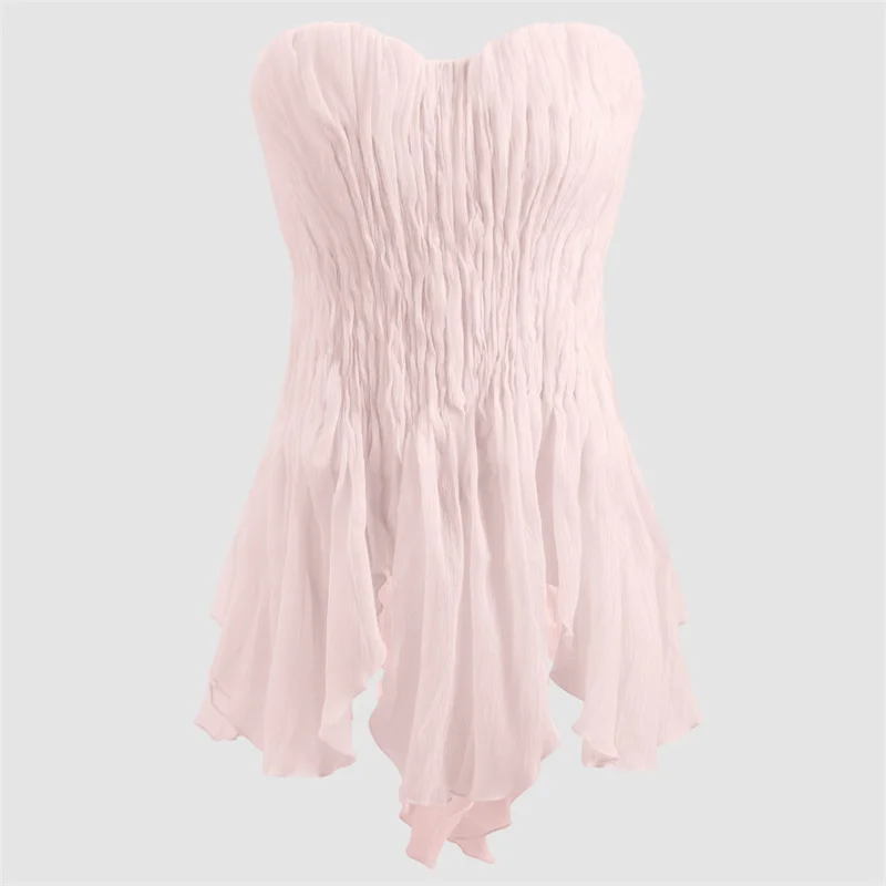 

Women's vest New fish bone slim fit sleeveless top for summer 2026 Sexy off shoulder women's corset pleated tanks top y2k tops
