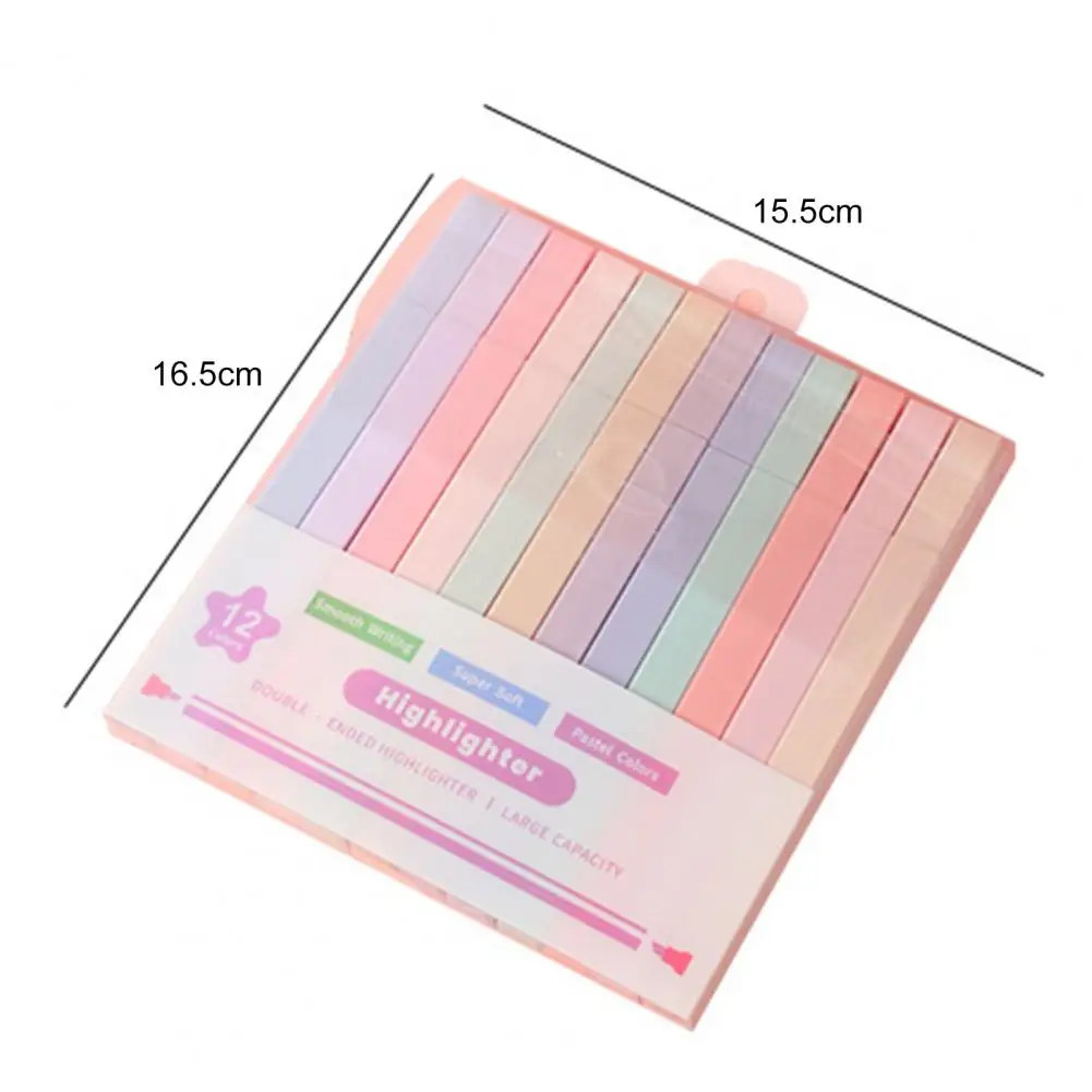 蛍光デュアルチップ蛍光ペン、防汚インク、快適なグリップ、スラントまたはラウンドチップ、学校およびオフィスの文房具、12個