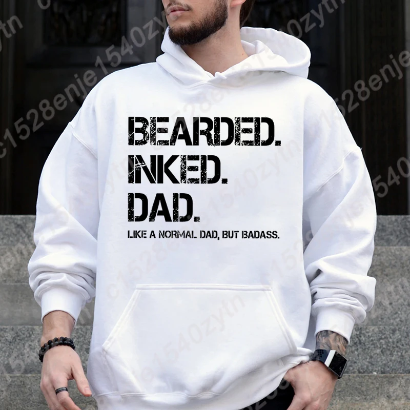 Bearded Inked Dad Print Hoodie Popular Men Long Sleeve Hoodies Casual Soft Solid Color Pullover Men Cool Loose Winter Sweatshirt