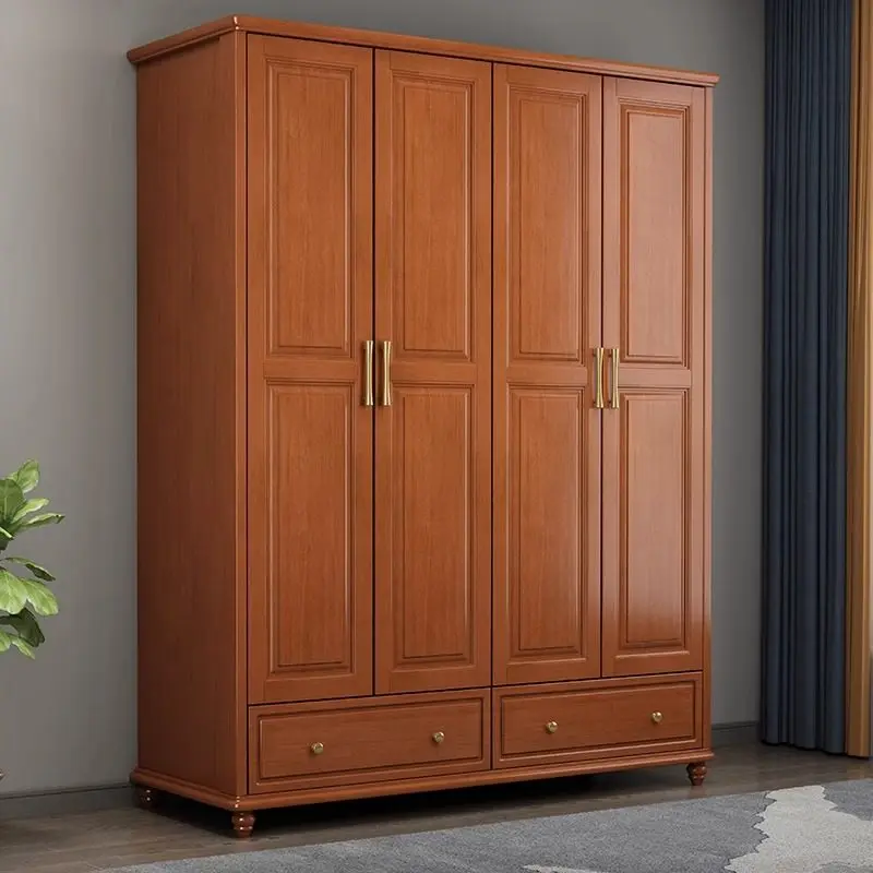 #Modern and Simple Solid Wood Wardrobe Bedroom Floor Standing Four-Door  Large Capacity Storage Cabinet