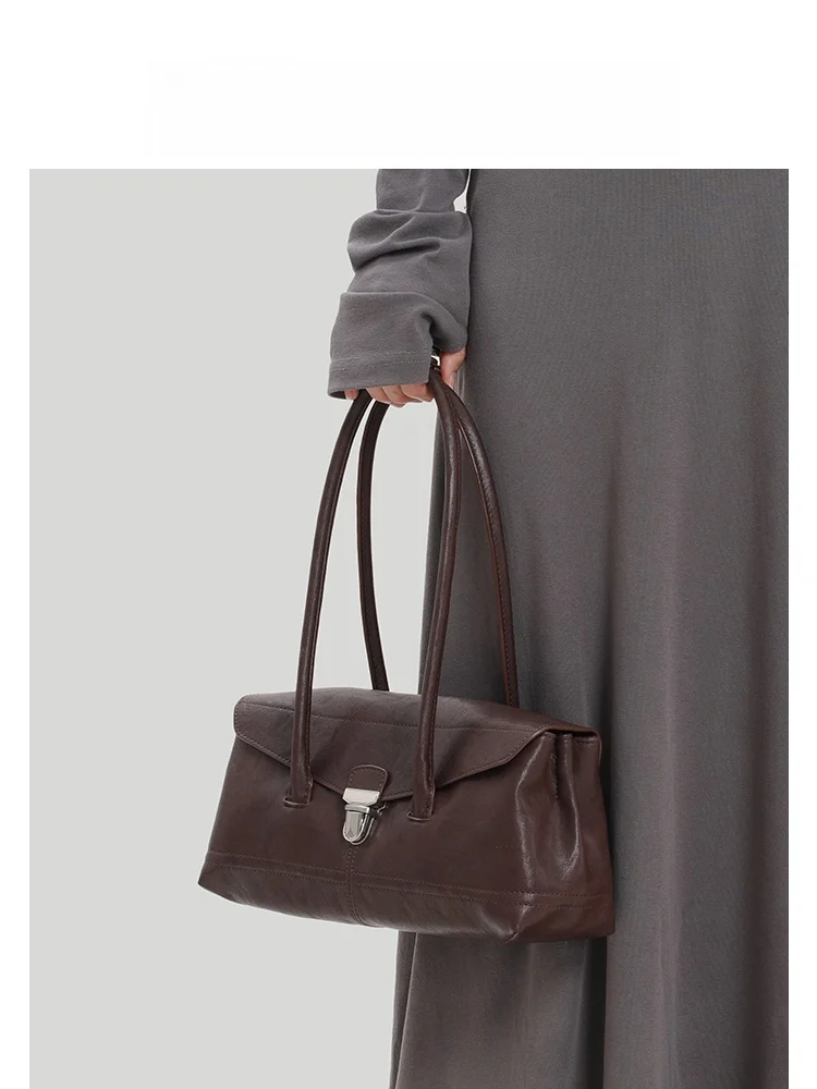 

Koi Genuine Leather Retro Boston Bowling Bag Women's 2025 New Autumn Winter Single oulder Armpit Bag Casual Simple Sle