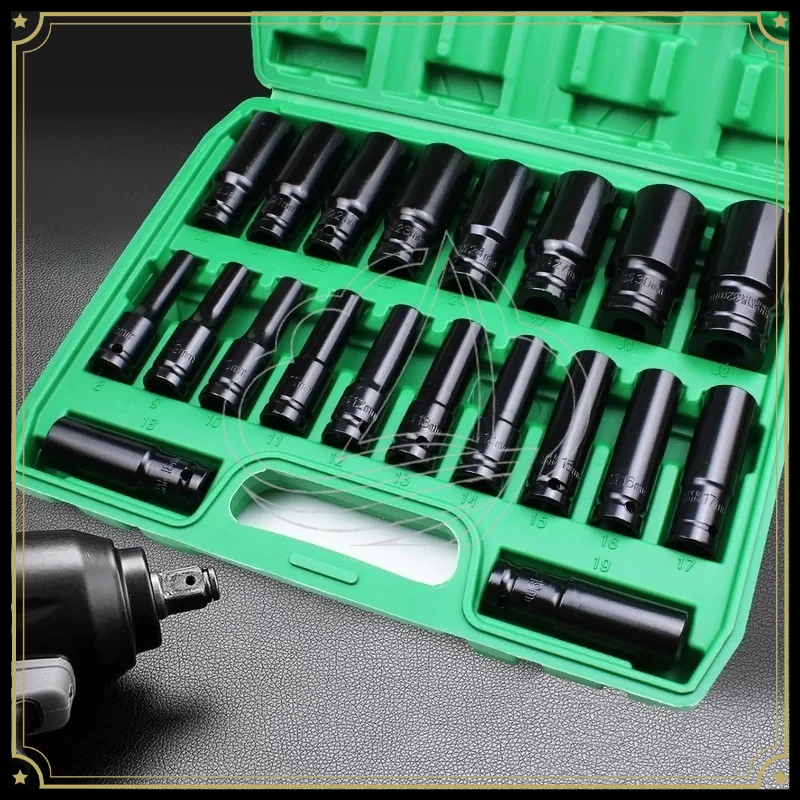 

1/2 Inch Drive 6-Point Impact Socket Set 10pcs 8-32mm Carbon Steel with Storage Case