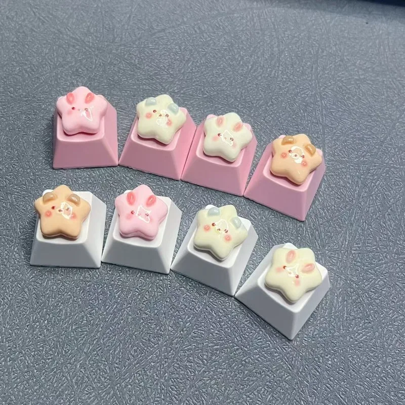 

4 шт., колпачки для клавиш со звездой и медведем, ручная работа, милый подарок для девочек, креативный ключ направления для игр, механическая клавиатура, индивидуальный колпачок для клавиш