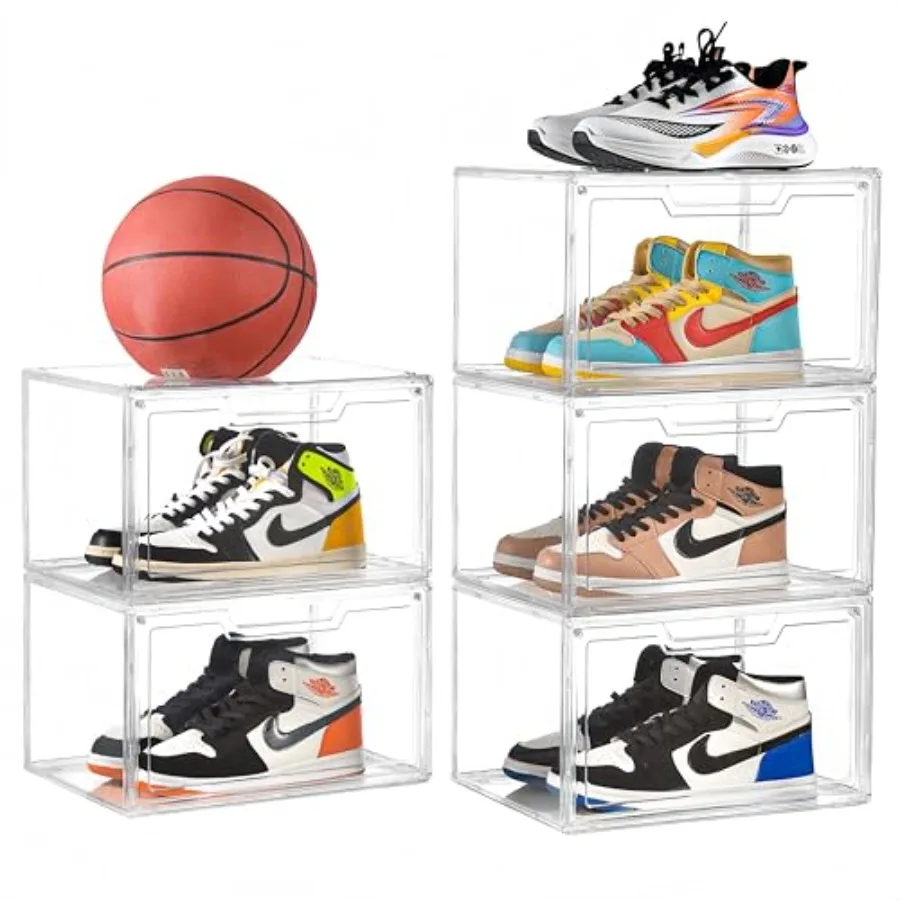 

Magnetic Shoe Boxes 360° Transparent Stackable Sneaker Storage and Organizer Box Professional Shoe Display Case and Multipurpos