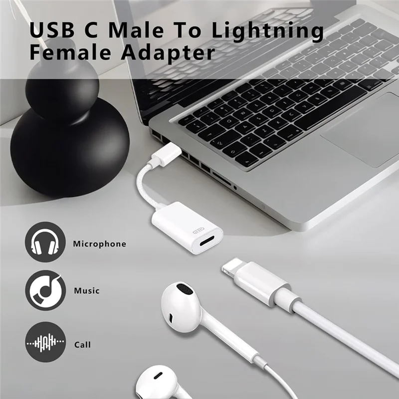 

ABT-USB C Конвертер для наушников Lightning «папа-мама» с передачей зарядки/даты, USB C к аудиоадаптеру Lightning для наушников