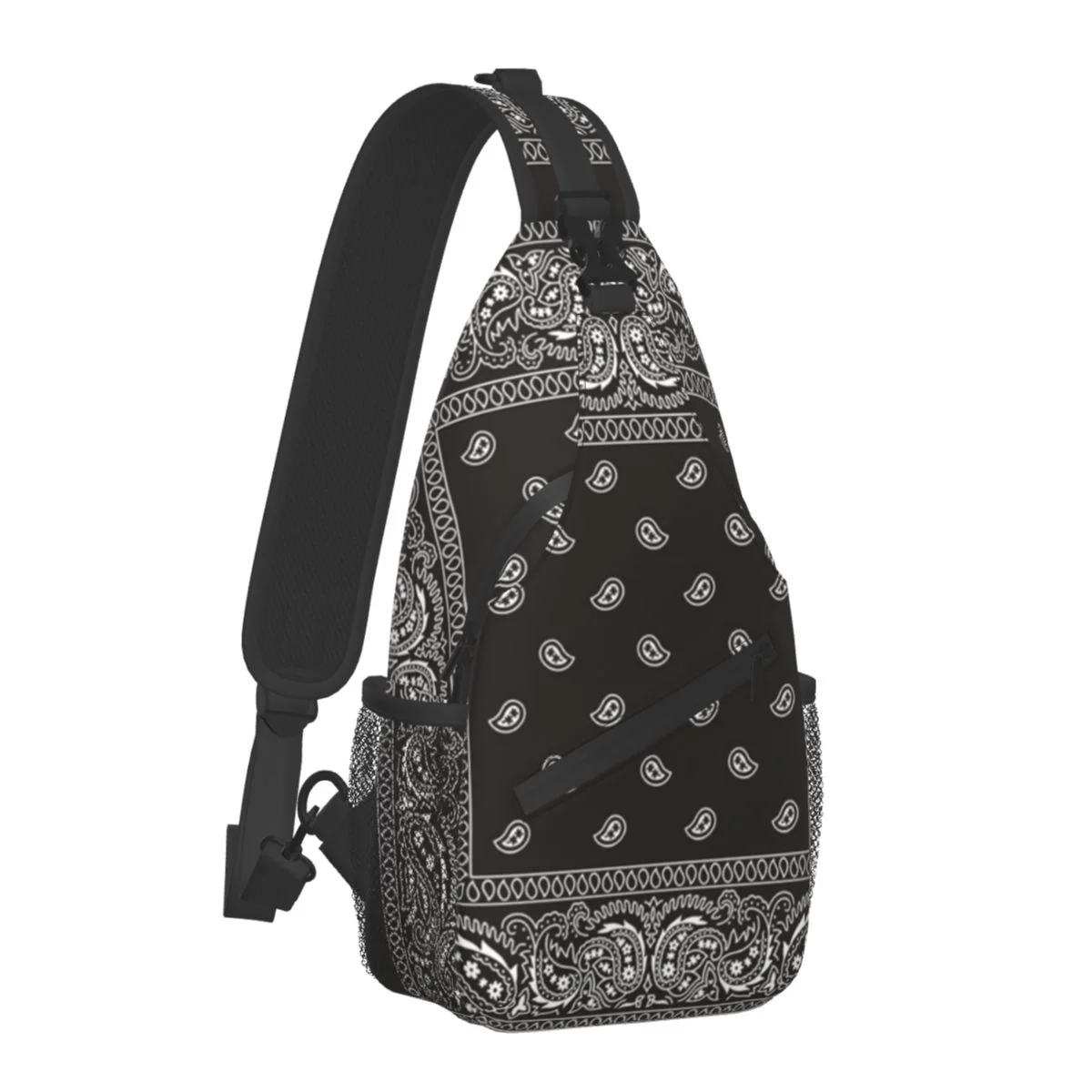 Bandana de cachemira negra para hombro, mochila informal para el pecho, mochila de día para senderismo, caminar, ciclismo, viajes y ciclismo