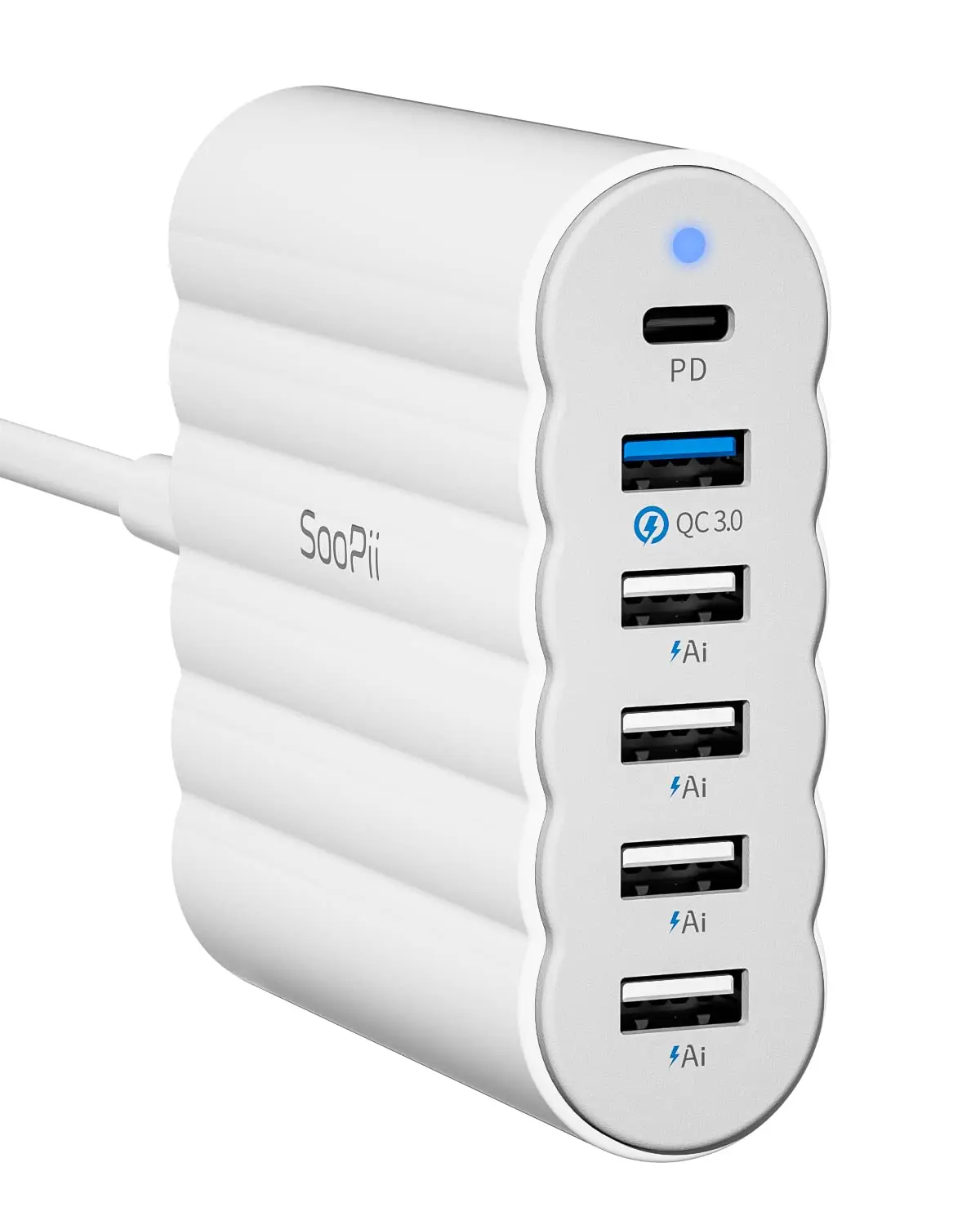 

SooPii 68W USB C Charger 6 Port USB Charging Station 30W PD/PPS and 18W QC Fast Charging with 6 Mixed Cables for Phones Tablets