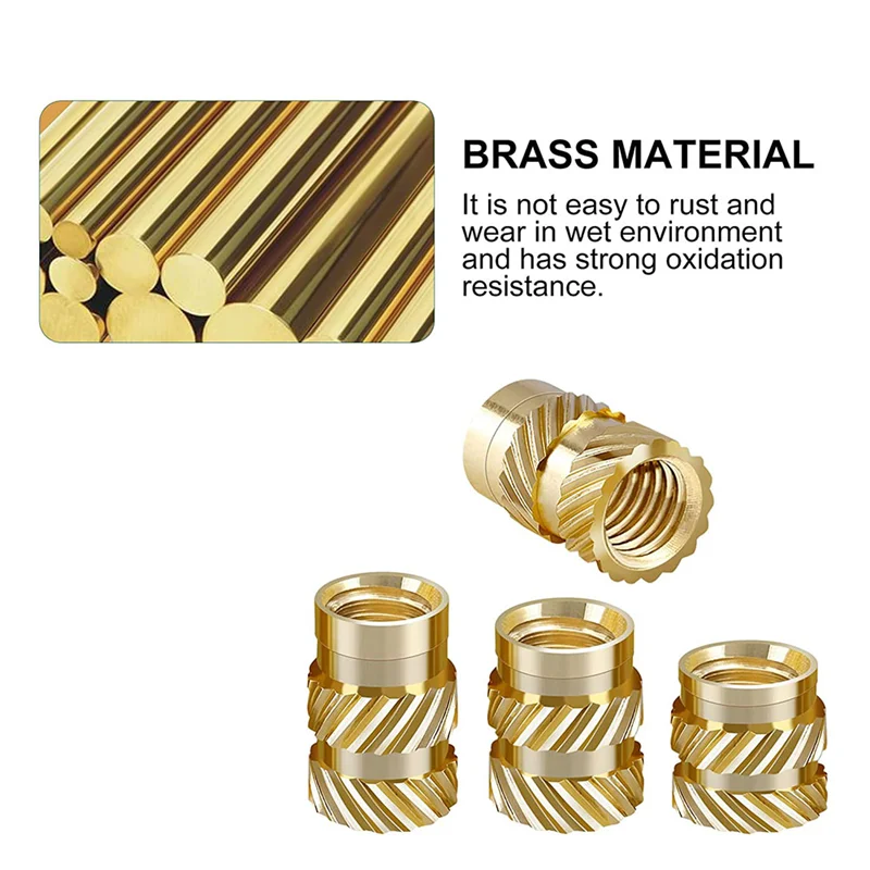 350Pcs Threaded Inserts Female Thread Metric Knurled Nuts Assortment Kit Brass Heat Set Insert