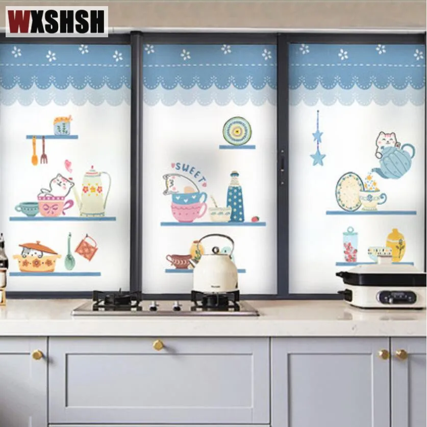 Window decoration film without glue Static Multi-Size Cat Kitchen Pattern Cute Tint-Film Privacy Protection Raamfolie Length 100