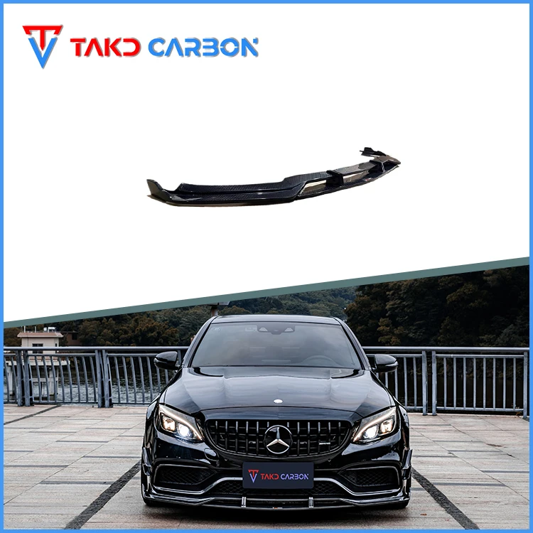 TAKD Carbon Real Car Data Development Dry Carbon Fiber Front Bumper Lip For BENZ AMG C63 W205