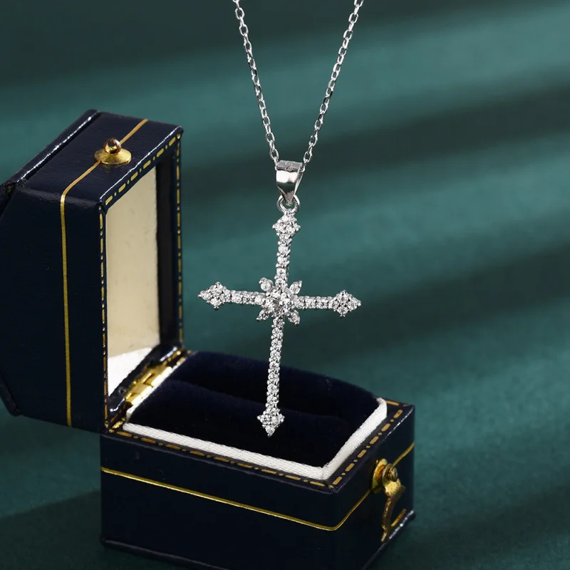 

925Silver Cross Inlaid Zircon Necklace