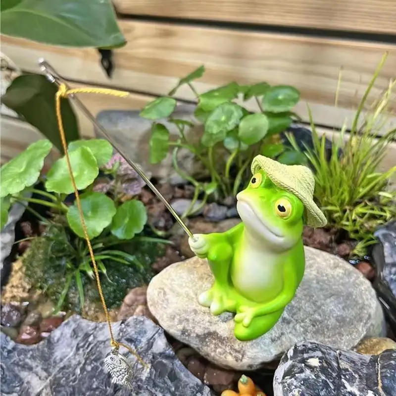 Estatua de pesca de rana para exteriores, escultura de animales para jardín, estatuas de paisaje divertidas al aire libre, estatuilla de animales, adornos coleccionables