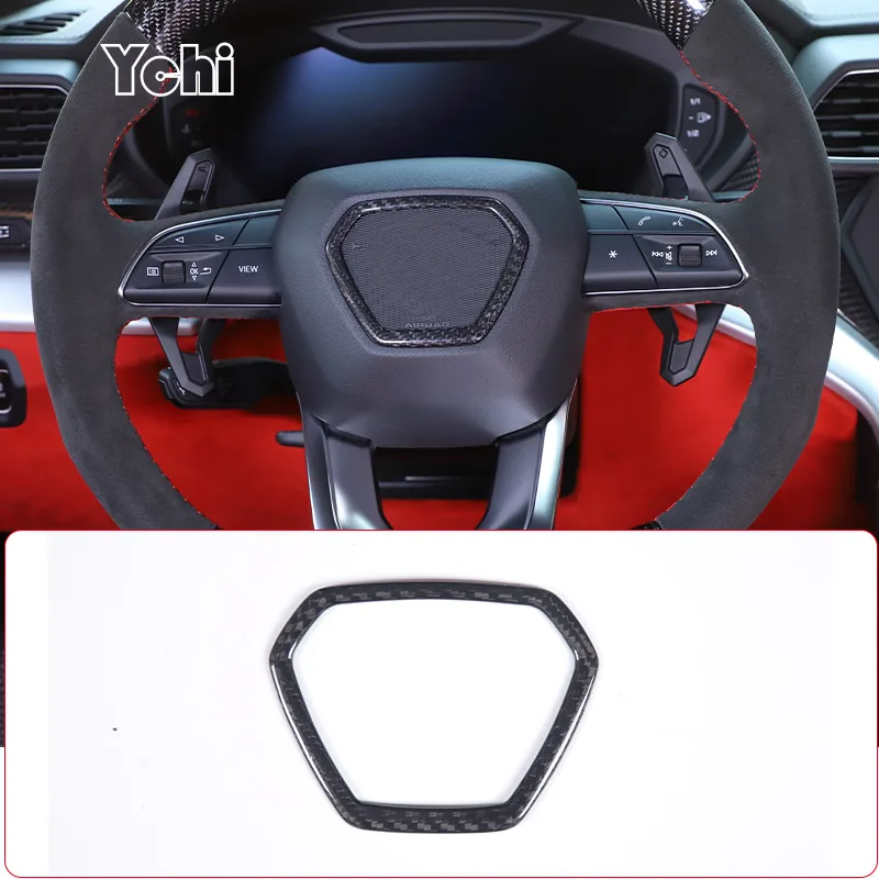 For Lamborghini URUS 2018-2021 Real Carbon Fiber Car Steering Wheel Logo Frame Sticker Car Interior Accessories