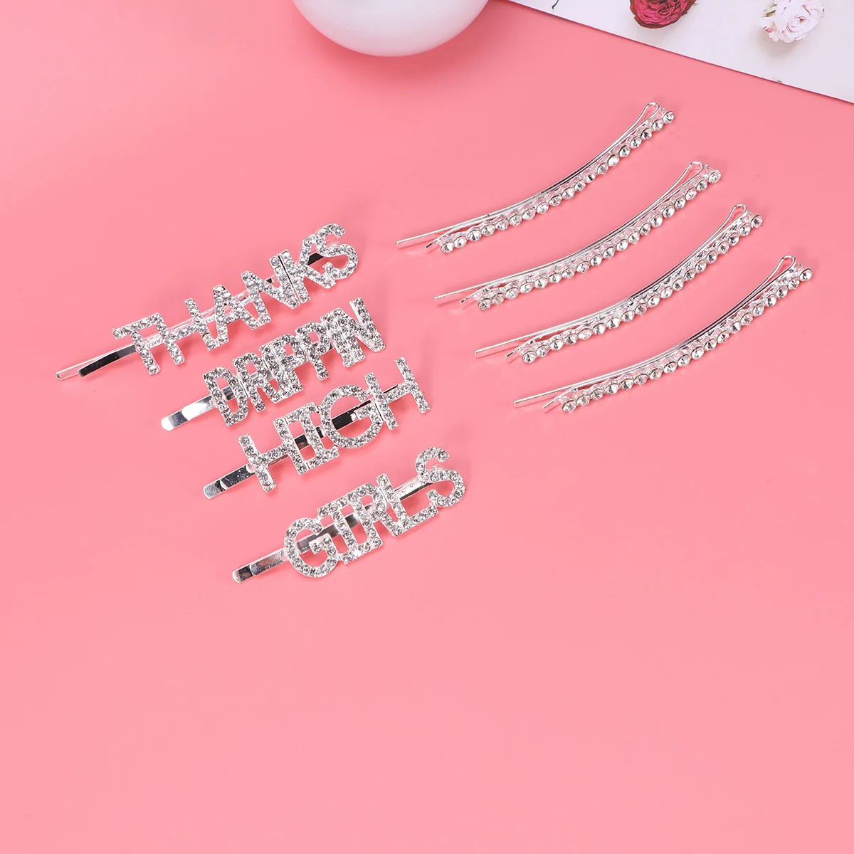 

8pcs Rhinestone Hair Clip Barrettes Letter Hairpins For Women Girls Fashion Hair Ornaments Elegant Styling