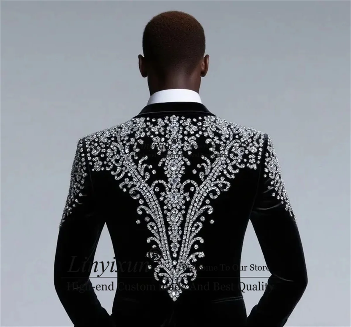 

Sparkly Gem Crystals Men Suit Customized Wedding Tuxedos 2 Pieces Sets Groom Male Blazers Slim Fit Double Breasted Ropa hombre