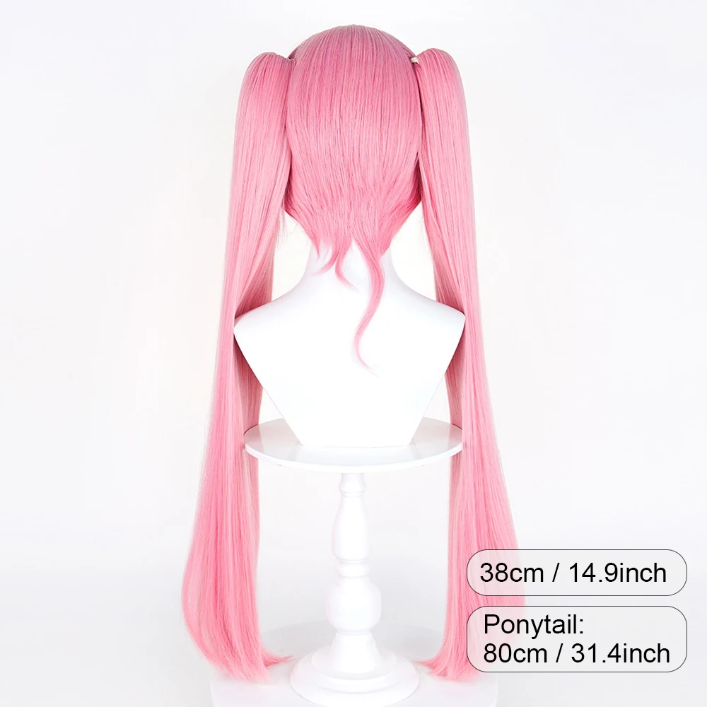 Picture 3: Pink Synthetic Long Straight Wig with Double Ponytail Clip Middle Part Anime Game Cosplay Heat Resistant Wig for Daily Party