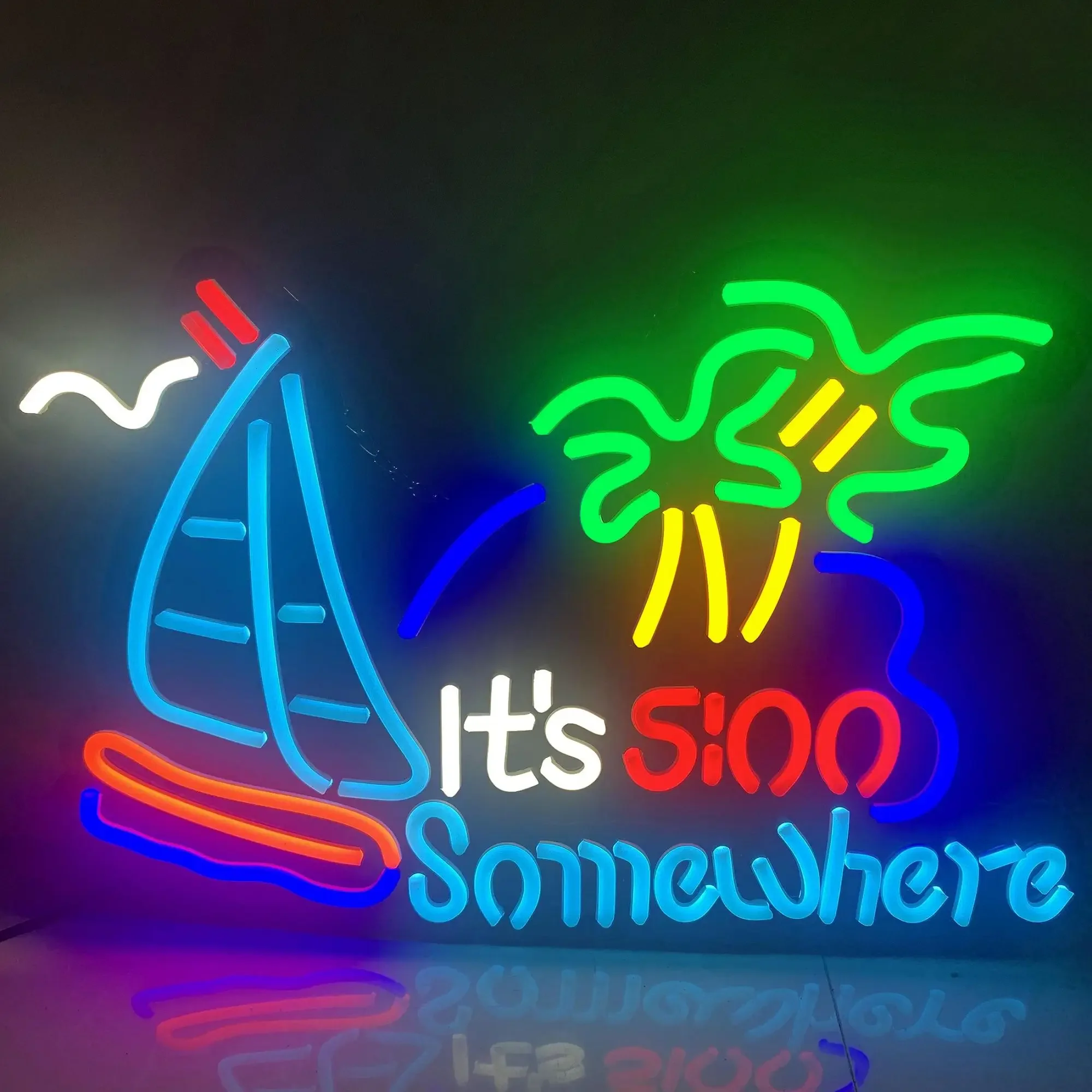È 5:00 Da qualche parte Insegna luminosa al neon USB dimmerabile LED Insegna al neon Decorazione da parete per uomo Cave Camera da letto Soggiorno Regali per feste