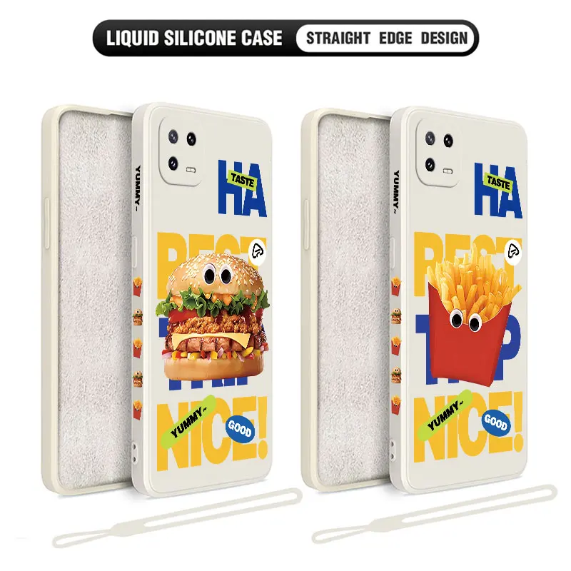 Fun Burgers Fries Phone Case For Xiaomi Mi 13 12 12T 12S 11 11T Ultra 10 10T 9 9T 9SE 8 Pro Lite 5G Liquid Silicone Cover