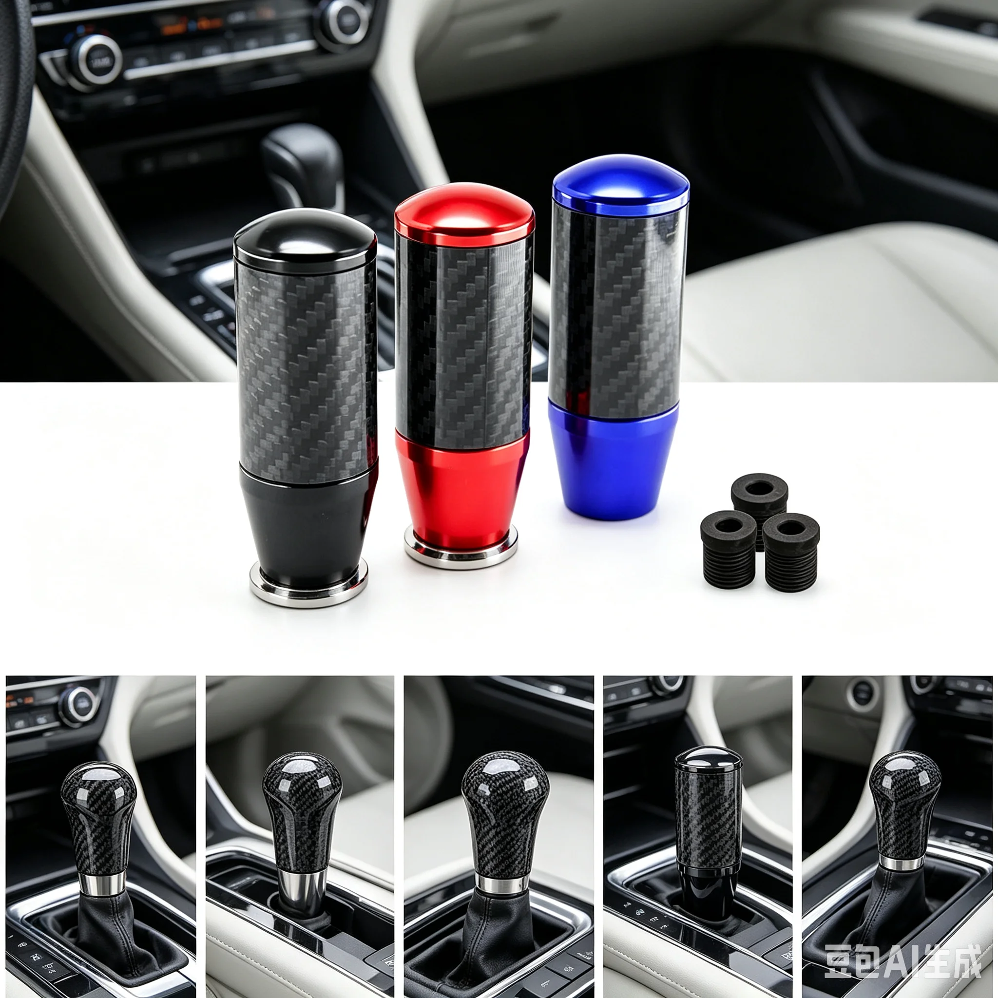 Car 5 Colors Cylinder Black Carbon Fiber Manual Gear Shift Stick Shifter Lever Knob AT MT Fit For Universal Car