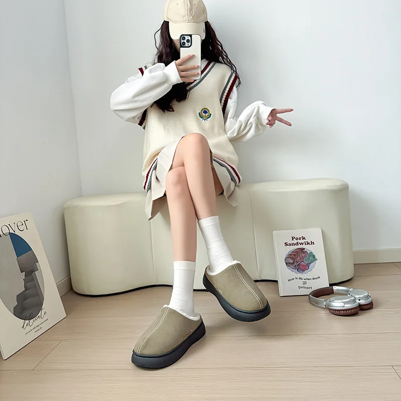 Winter Couple Closed Toe Slippers, Plush Fleece Lined Cloud Comfort, Non-Slip Durable Indoor Home Shoes view 5