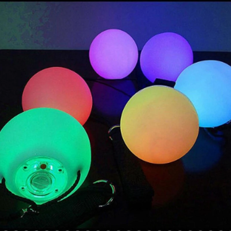 Bolas Poi LED de arco iris para niños y adultos, juguete luminoso, giratorio, estroboscópico, 2 piezas