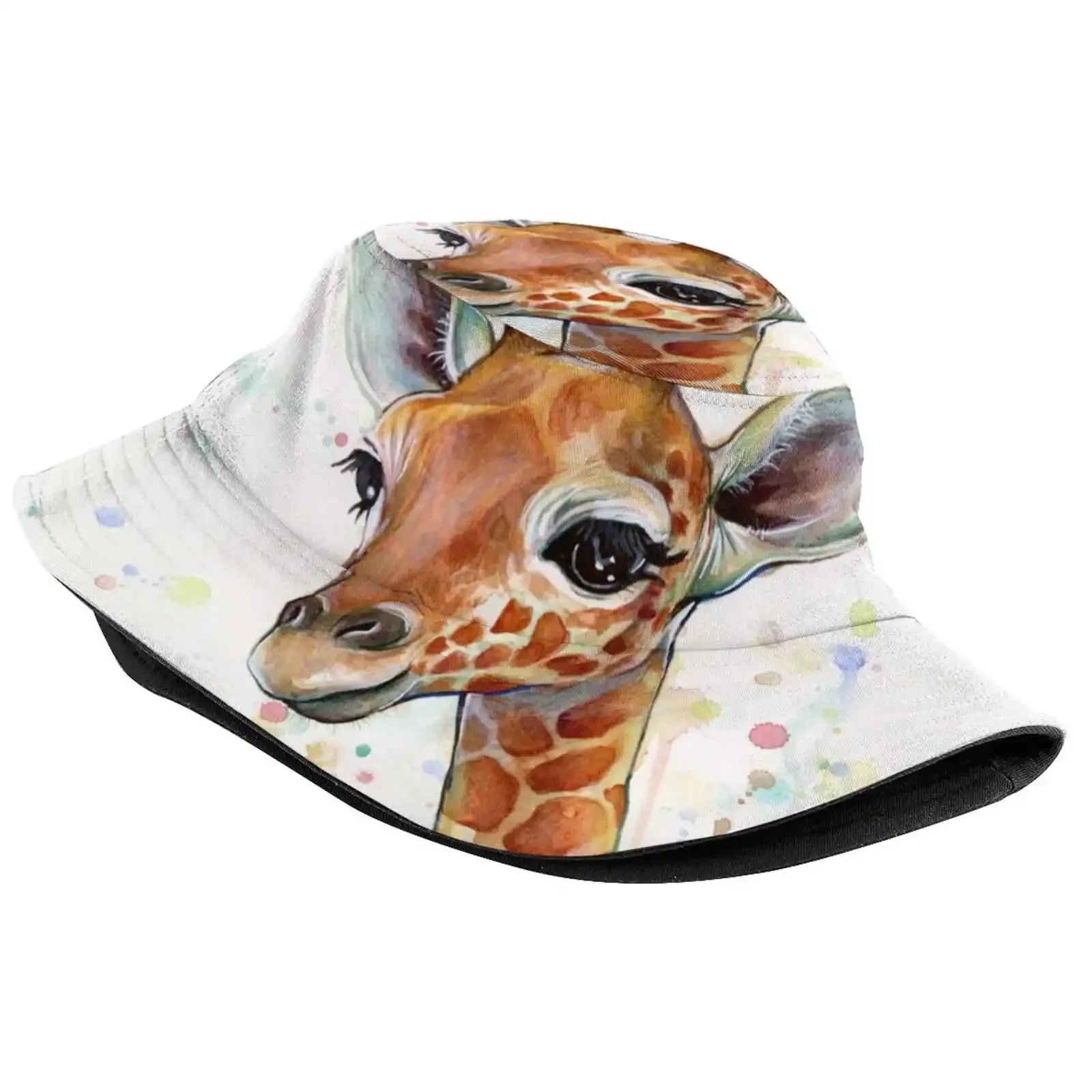 Giraffe Watercolor Painting , Nursery Art Unisex Fisherman Hats Bucket Hats Giraffe Girls Boys Animal Watercolor