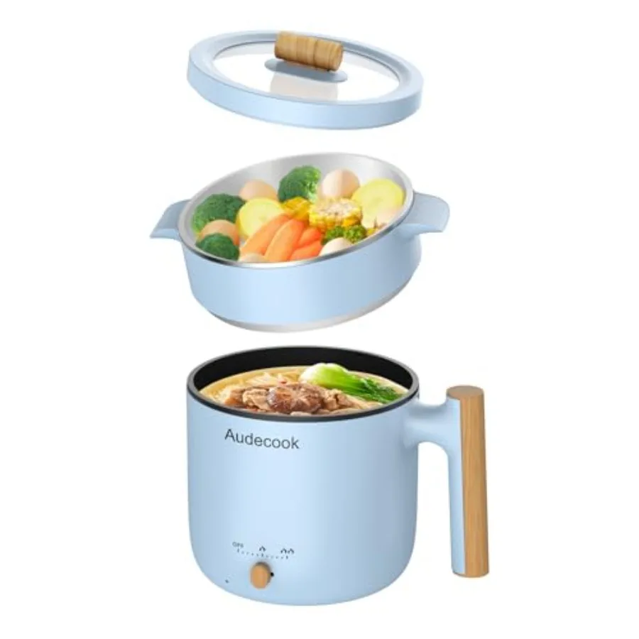 

Hot Pot Electric with Steamer 1.8L Portable Mini Travel Cooker Multifunctional Non-Stick Electric Skillet for Stir Fry/Stew/Ste