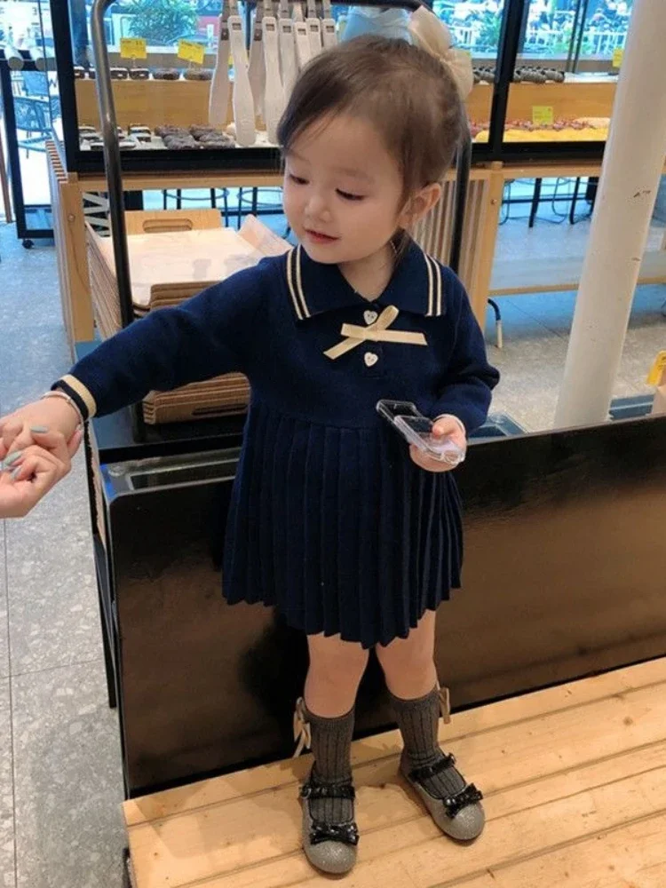 2026 Girls Knitted Dress Autumn Fashion Princess Baby Sweater Vest Chic Outerwear Kids Clothing