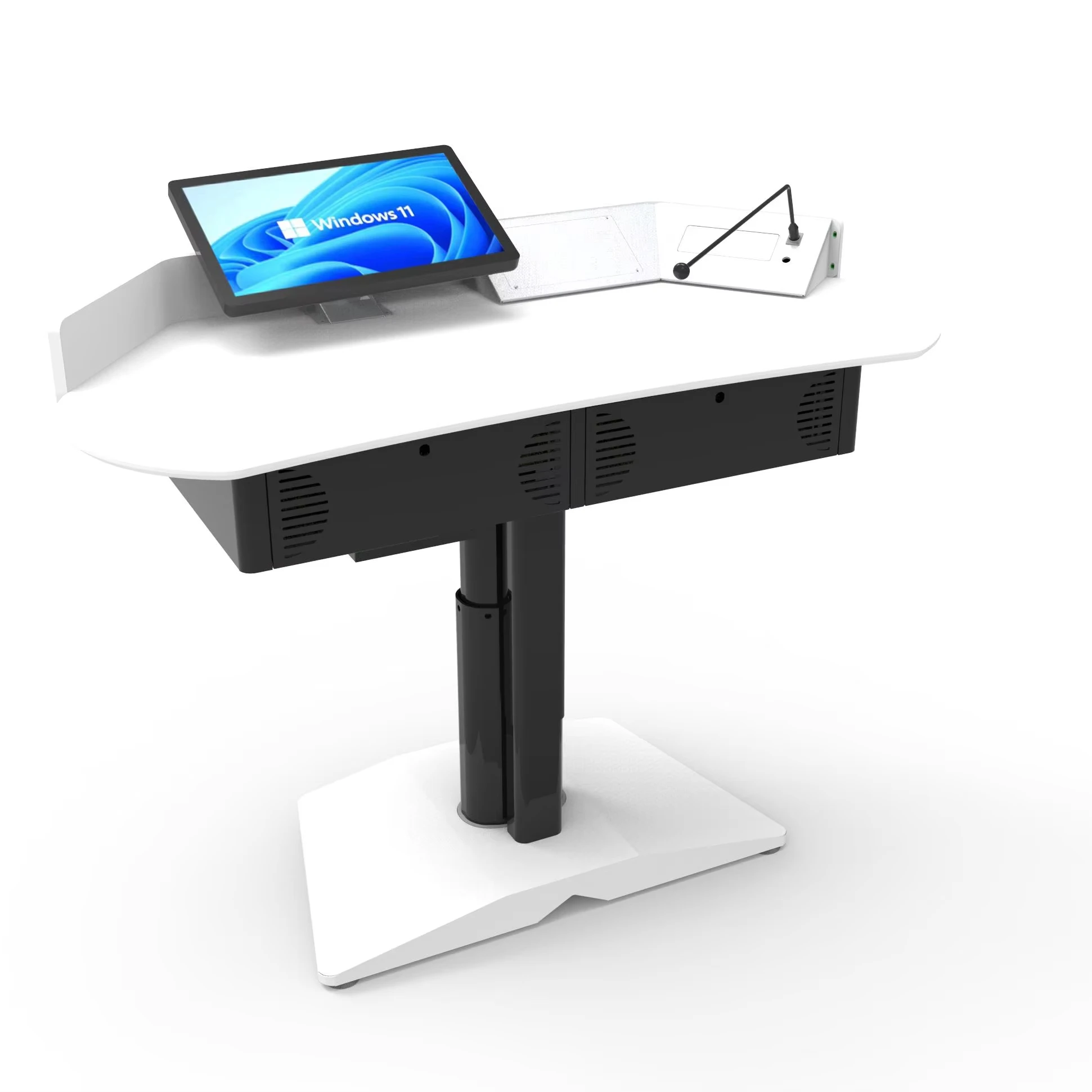 Height Adjustable Teaching Smart Podium with Dual Screens, Education Equipment Electronic Lectern Stand